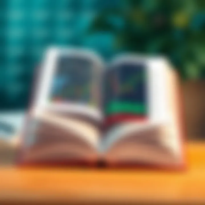 Stock Charts and Market Strategies An open book displaying stock charts and market strategies