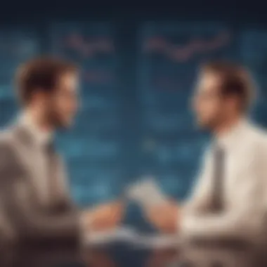 Investment Discussion An illustration of a conversation between two professionals discussing investments