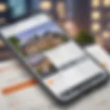 A modern mobile interface showcasing a real estate application with property listings.