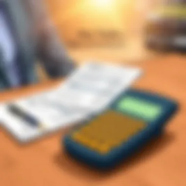 Negotiation table with documents and a calculator