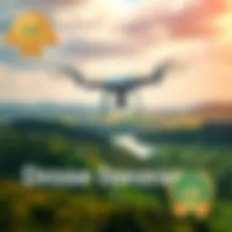 Drone soaring high above a scenic landscape