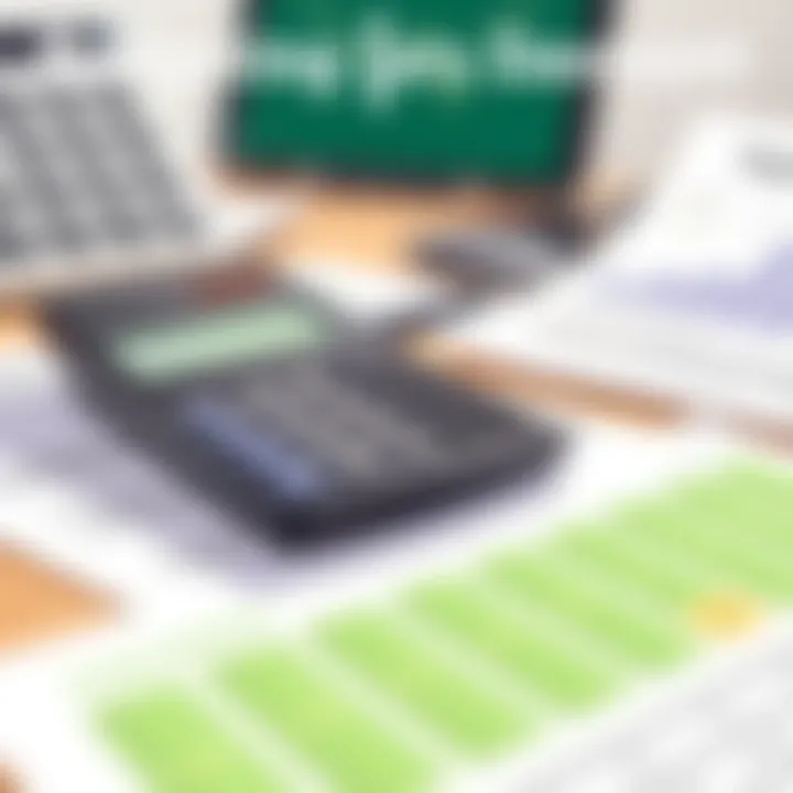 A calculator and financial documents on a desk, illustrating budgeting for a down payment.