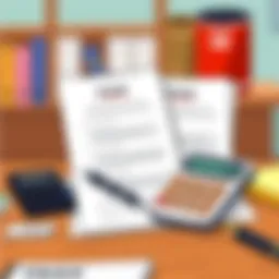 Illustration of tax documents and calculator on a desk