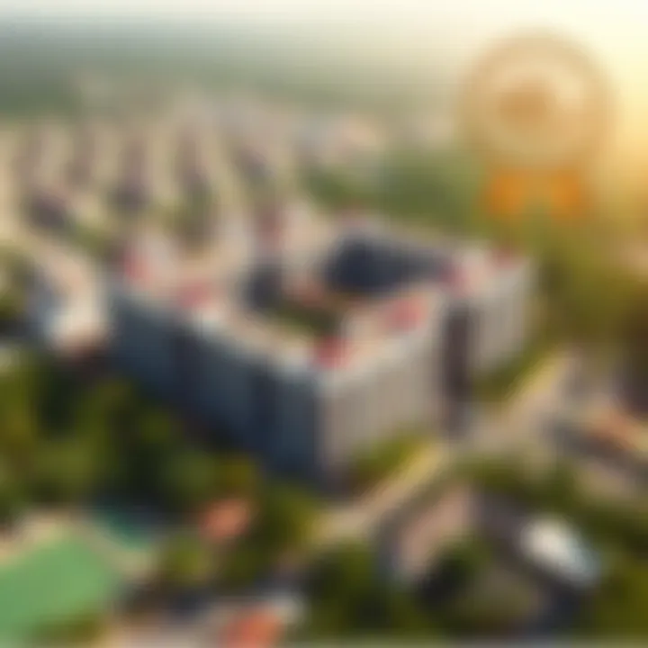 Aerial view of a condotel complex in a vibrant location